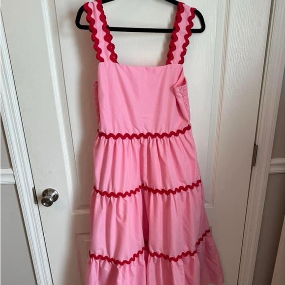 Hot Pink & Red Ric Rac Midi Dress - Picture 2 of 3